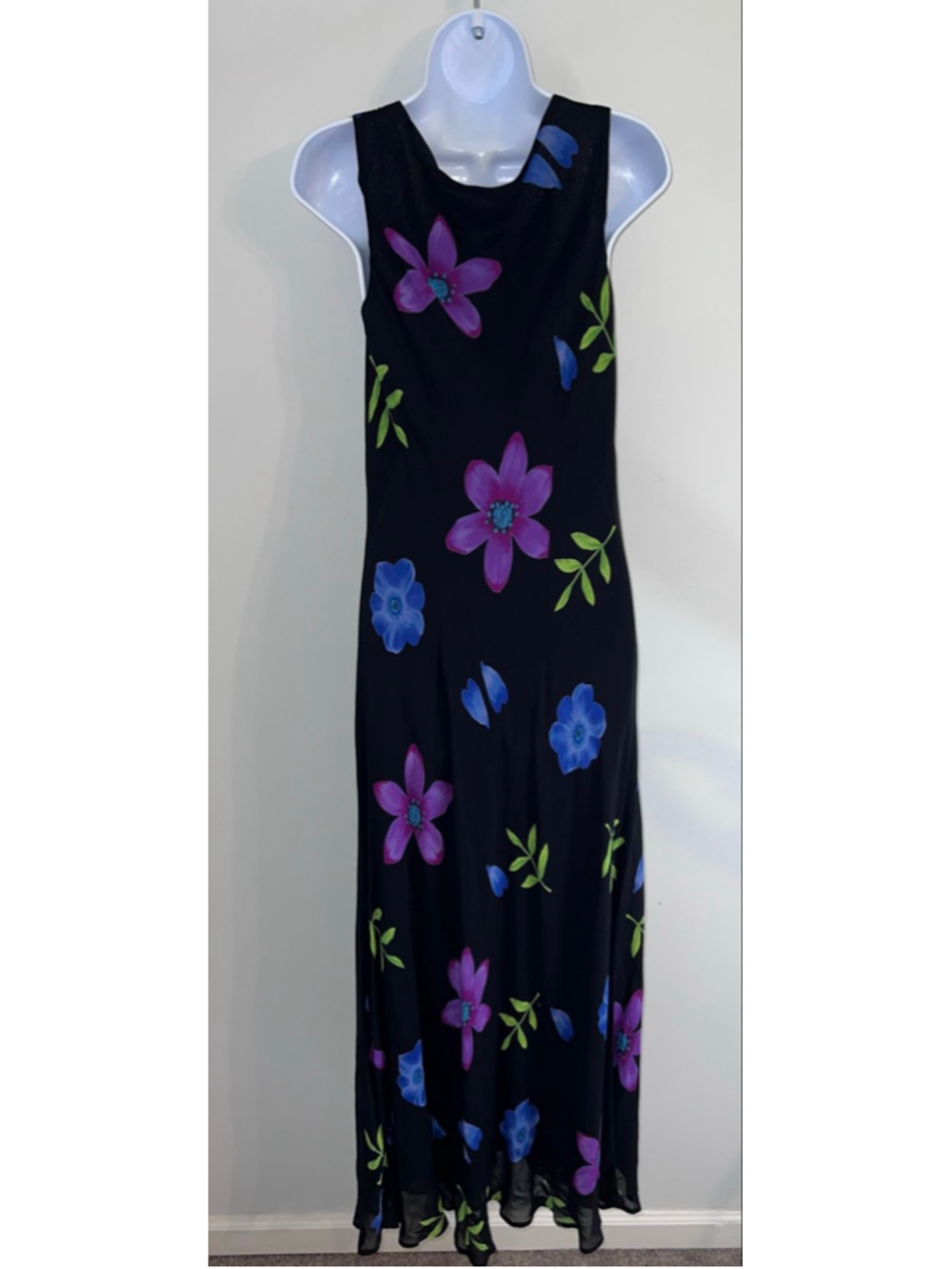 Vintage Cache Black Floral Sleeveless Maxi Dress S - Picture 5 of 8